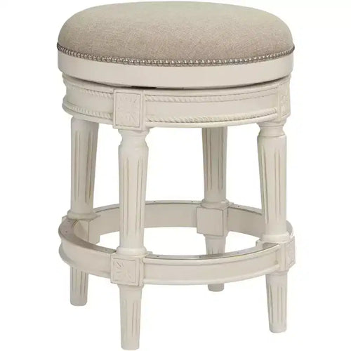 55 Downing Street Oliver Wood Swivel Bar Stool Distressed White 24 1/2 High Traditional Cream Round Cushion with Footrest for Kitchen Counter Island