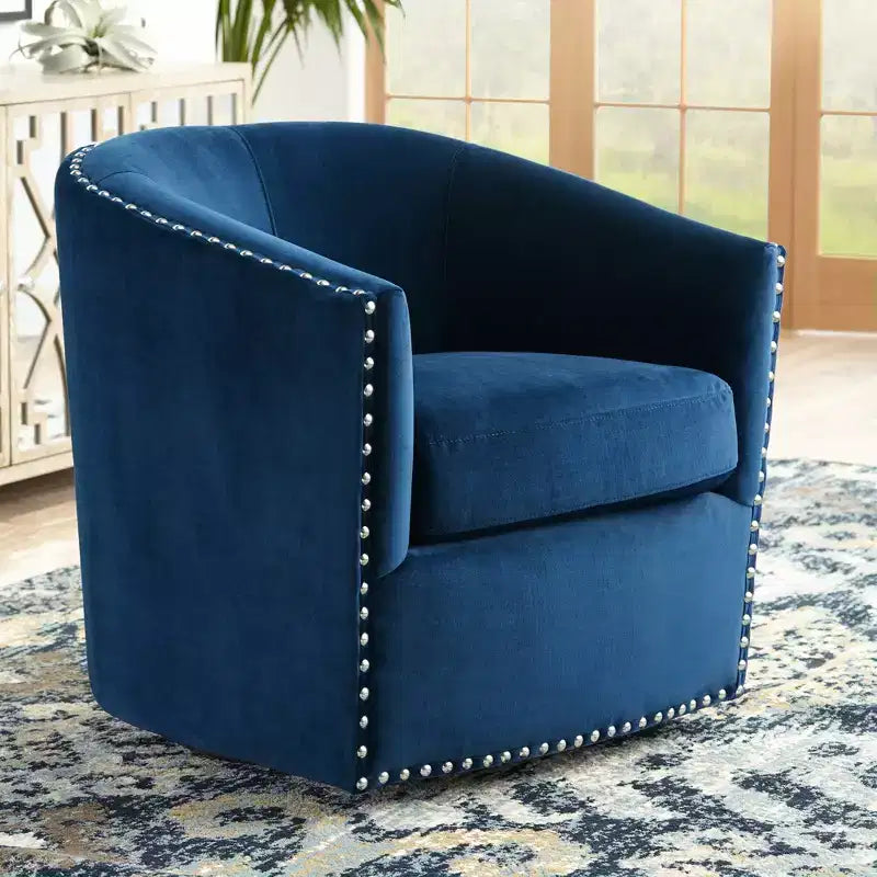 Fauteuil pivotant d'appoint bleu marine avec clous Fullerton Elements