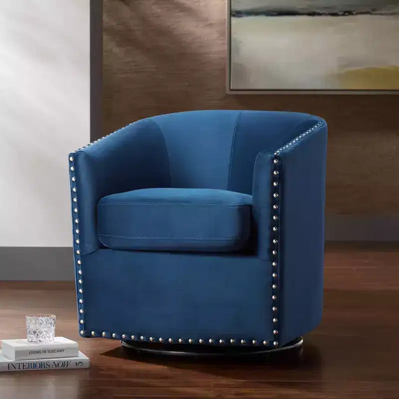 Fauteuil pivotant d'appoint bleu marine avec clous Fullerton Elements
