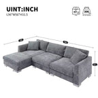 Canapé moderne en forme de L « Nuage » : canapé de luxe 4 places en chenille avec méridienne surdimensionnée, 2 oreillers offerts - Idéal pour salon, appartement, bureau