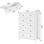 Commode à 5 tiroirs pour chambre à coucher, commode haute en bois avec rangement profond, commode moderne pour entrée et couloir