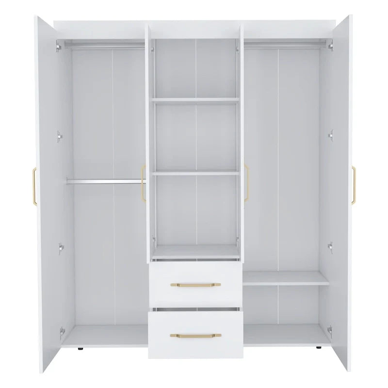 19.8 Armoire quatre portes moderne avec options de rangement multiples et accents métalliques