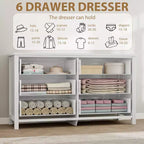 Commode à 6 tiroirs pour chambre à coucher, 120 cm de large, commode en bois, commode à tiroirs larges et modernes, pour chambre à coucher, salon, blanc
