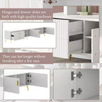 Meuble TV TROPOW avec tiroir de rangement, centre de divertissement avec 2 portes d'armoire et 2 tiroirs, meuble TV bas pour téléviseurs jusqu'à 75 pouces, blanc