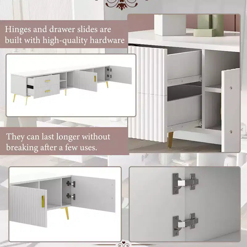 Meuble TV TROPOW avec tiroir de rangement, centre de divertissement avec 2 portes d'armoire et 2 tiroirs, meuble TV bas pour téléviseurs jusqu'à 75 pouces, blanc