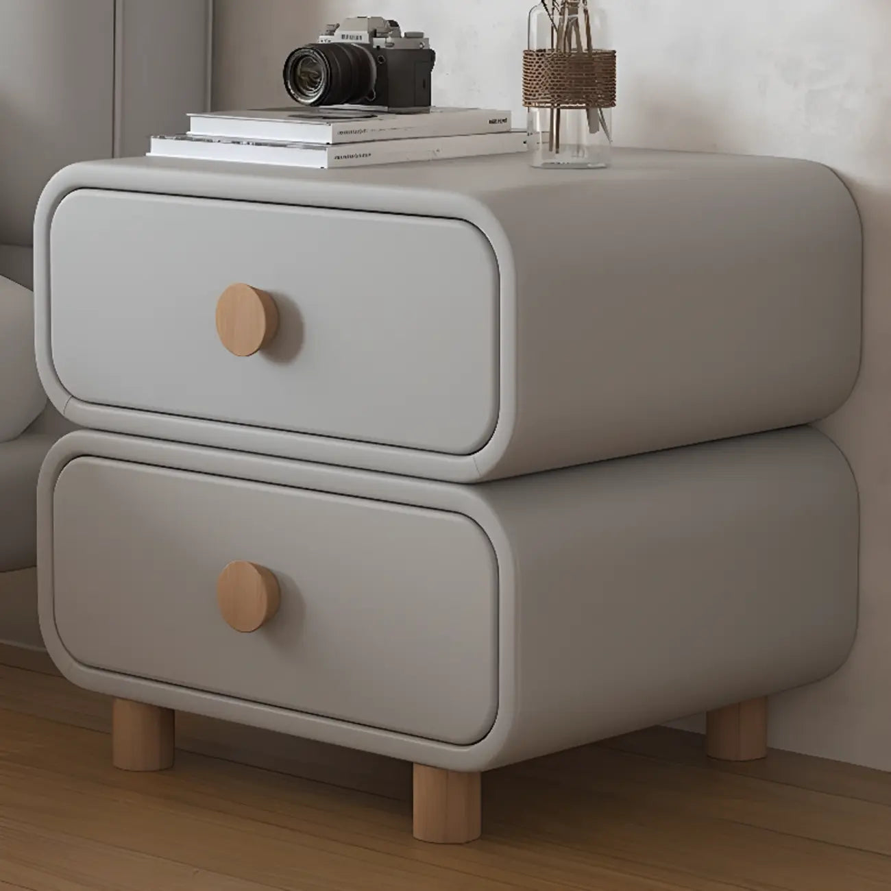 Table de chevet scandinave en similicuir avec finition en faux cuir