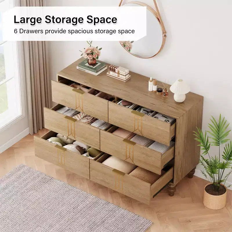 Commode à 6 tiroirs pour chambre à coucher, commode en bois moderne avec tiroirs profonds, commode pour salon, couloir, entrée