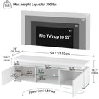 Meuble TV moderne Moasis pour TV 43-65 - Meuble TV console multimédia avec lumières LED