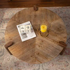 JVNOXK Table basse ronde à chevrons 36.61, Table d'appoint rustique en bois massif et MDF avec pieds fuselés, Finition en bois vieilli naturel pour salon