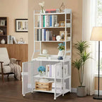 Bureau étagère 2-en-1, Bureau d'ordinateur à cadre métallique et panneaux de particules avec étagères de rangement, Table de bureau à domicile compacte, Bureau d'écriture robuste