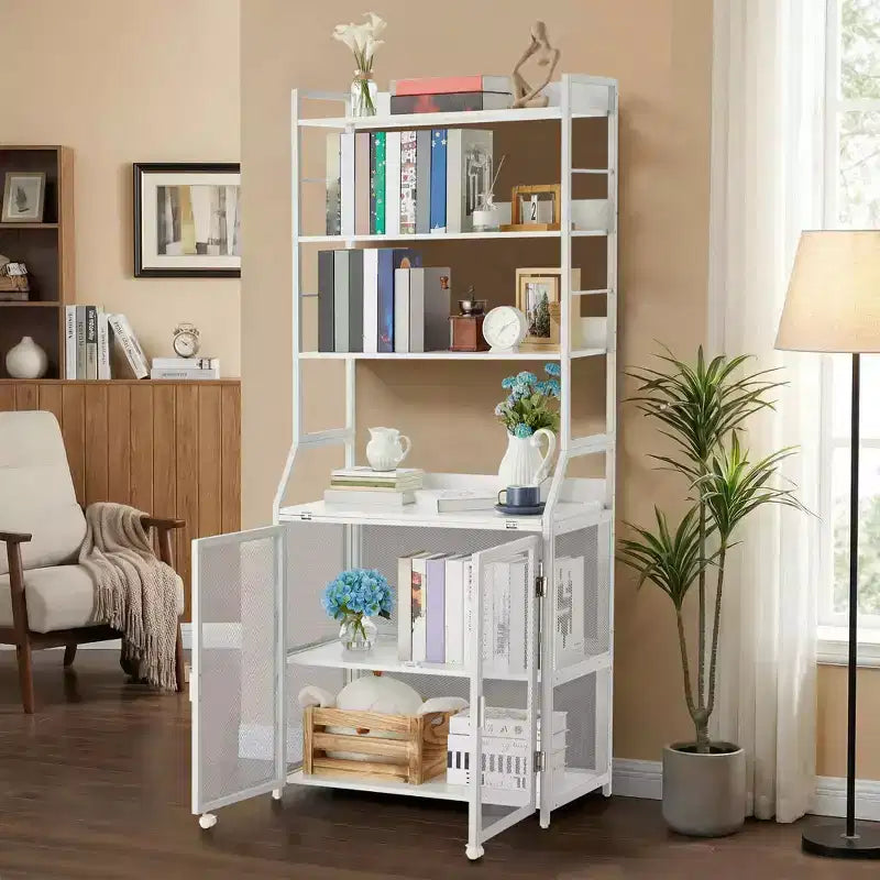 Bureau étagère 2-en-1, Bureau d'ordinateur à cadre métallique et panneaux de particules avec étagères de rangement, Table de bureau à domicile compacte, Bureau d'écriture robuste