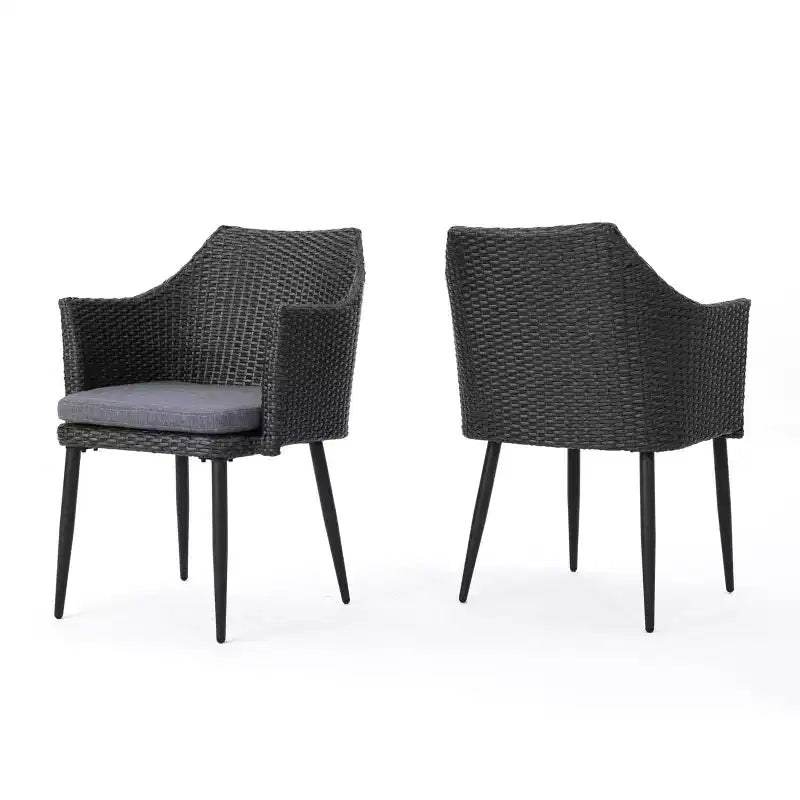 Chaises de salle à manger d'extérieur, ensemble de 2 chaises de salle à manger de patio, fauteuils en rotin PE tout temps, chaises de patio en osier avec cadre en fer robuste pour balcon