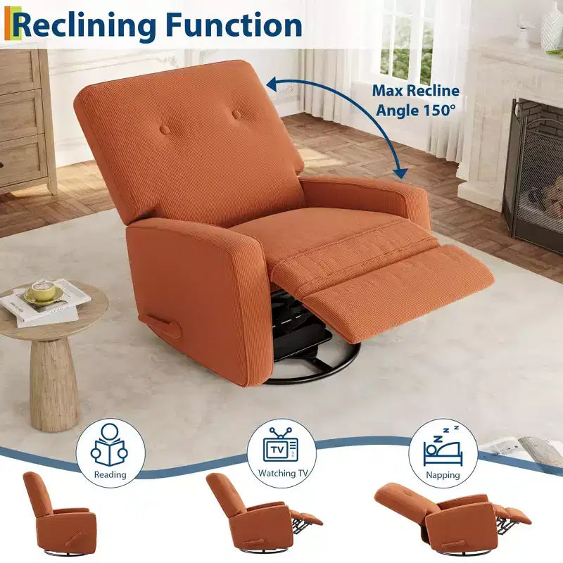 Fauteuil inclinable moderne 3 en 1 pivotant et à bascule, fauteuil à bascule à 360° avec dossier et repose-pieds réglables, fauteuil rembourré pour chambre de bébé, salon, chambre à coucher