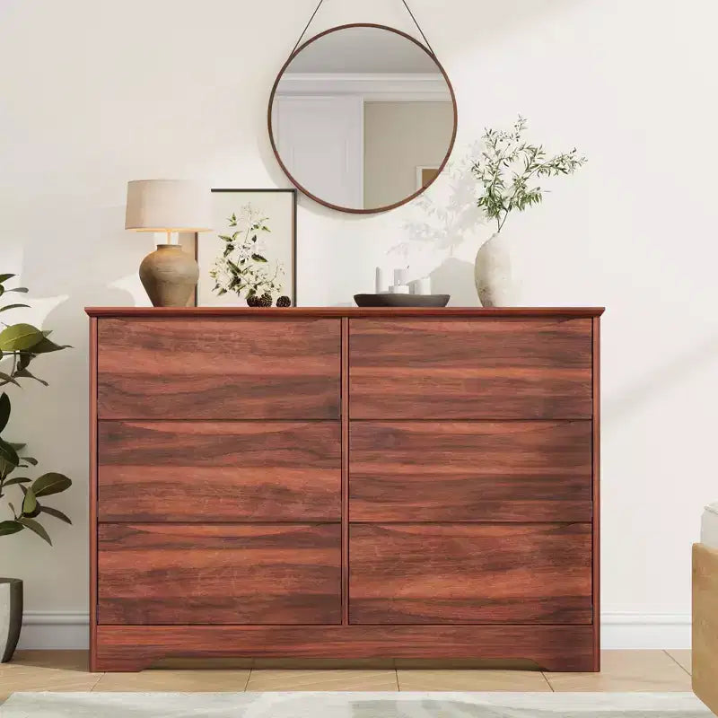 Commode haute et moderne à 6 tiroirs en bois avec plateau large - Chiffonnier à grande capacité pour Chambre, Salon, Couloir et Rangement de Chambre d'Enfant