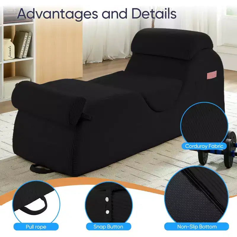 Mjkone Chaise Longue de Yoga en Velours Côtelé, Canapé de Yoga Incurvé avec Appui-Tête/Coussin Lombaire/Repose-Pieds Amovibles, Base Antidérapante