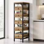 Commode de rangement décorative, Petite commode avec cadre en métal et tiroirs en bois massif, Commode multifonctionnelle pour cuisine, chambre à coucher, salon