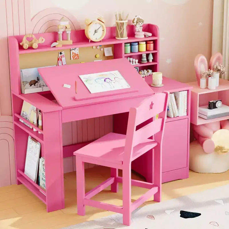 Ensemble bureau et chaise d'étude pour enfants, avec huche et plateau inclinable, table d'étude pour enfants, bureau d'écriture pour étudiants, pour chambre à coucher, maison