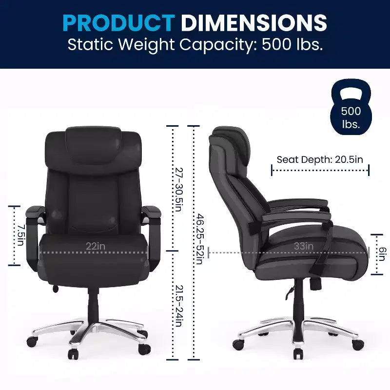 Fauteuil de bureau ergonomique pivotant en LeatherSoft, série HERCULES, de Flash Furniture, pour personnes de grande taille, capacité de 227 kg, avec appuie-tête réglable en hauteur