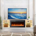 Meuble TV EROMMY 36'' avec cheminée électrique, centre de divertissement et console TV pour téléviseurs jusqu'à 80'', chauffage de cheminée moderne pour salon - Blanc