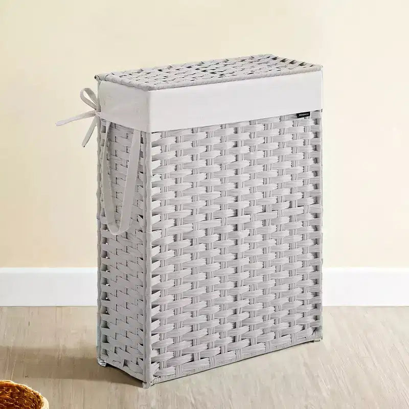 Panier à linge fin de 55 litres avec couvercle, en rotin, pliable, avec couvercle et poignées, doublure amovible