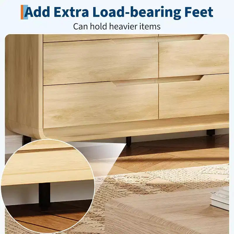Commode à 6 tiroirs GustoWave, commode en bois avec pieds en métal et kit anti-basculement, meuble de rangement à coins arrondis pour chambre ou salon