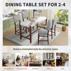 Ensemble de salle à manger 5 pièces à hauteur de comptoir, table de bar en faux marbre et 4 chaises rembourrées
