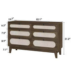 52.1 Commode en rotin avec station de charge, commode en bois à 6 tiroirs pour chambre à coucher avec tiroirs de capacités variées