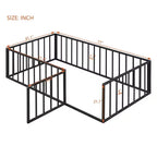 Okak Lit en métal pour enfant jumeau/double/grand, cadre de lit avec clôture surélevée et porte verrouillable, lit pour enfant pour chambre d'enfant et salle de jeux
