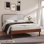Lit Plateforme Queen Roundhill Furniture Wyller en Bois d'Hévéa, Fini Noyer Naturel