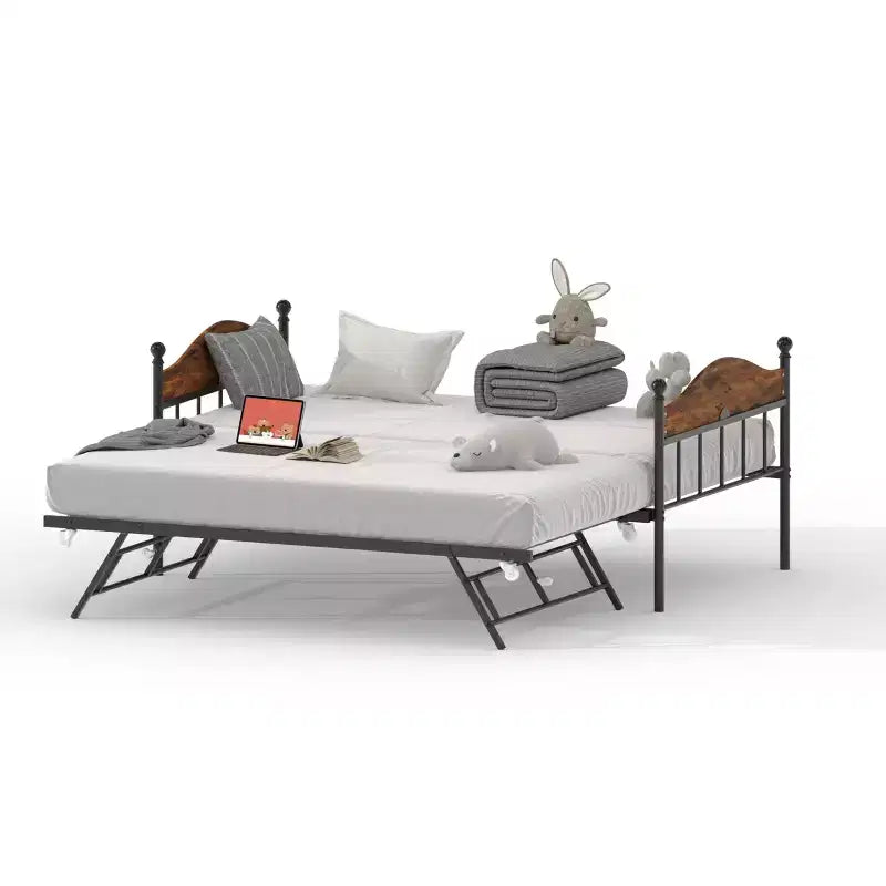 Lit de repos double en métal GustoWave avec lit gigogne pliant, lit de repos peu encombrant