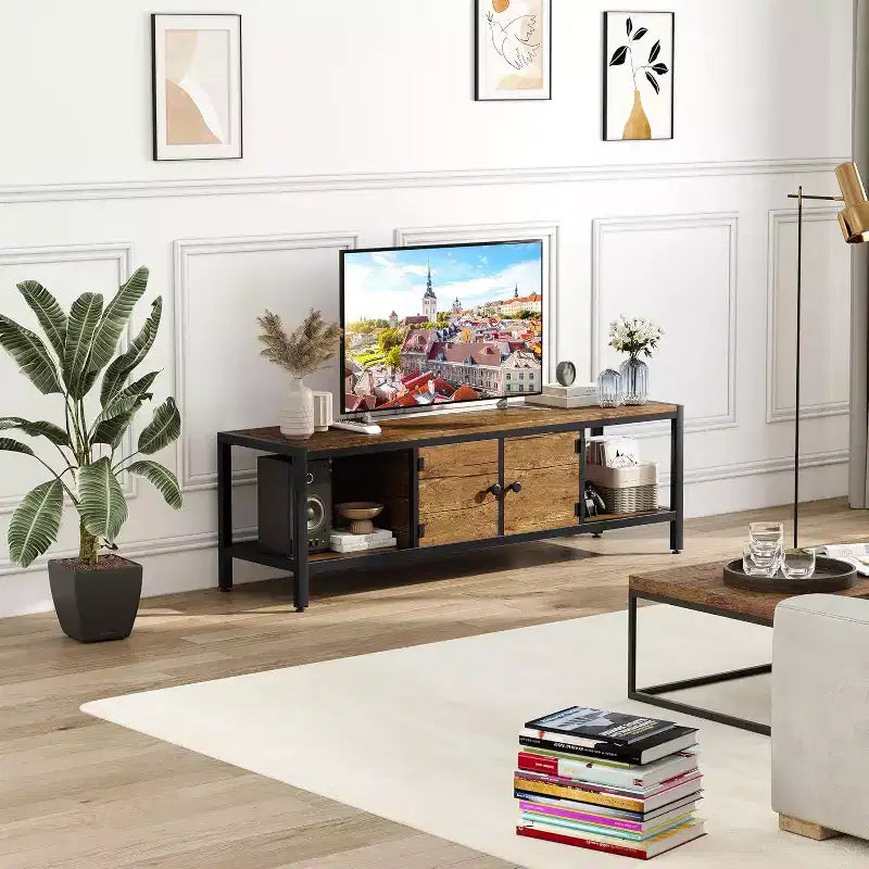 Meuble TV marron rustique de 65 pouces, meuble de style rustique avec rangement pour téléviseurs jusqu'à 75 pouces, idéal pour le salon