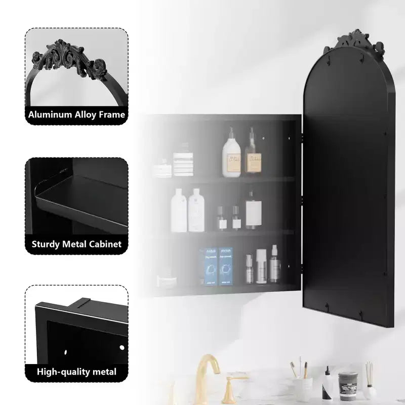 Armoire à pharmacie en fer forgé doré de 19,5 x 29,64 pouces avec miroir, armoire de salle de bain avec miroir sculpté