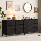Commode avec 12 tiroirs en tissu et station de charge | Meuble TV extra large pour téléviseurs de 65 à 80 pouces, meuble de rangement pour salon, chambre