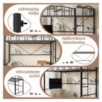 Lit mezzanine double moderne en métal, peu encombrant, usage intensif, garde-corps arqué, échelle de sécurité, sommier tapissier non requis – Noir mat ou gris