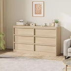 Commode 6 tiroirs CuisinSmart pour chambre à coucher, double commode de rangement naturelle avec poignées concaves, commode moderne, bois naturel