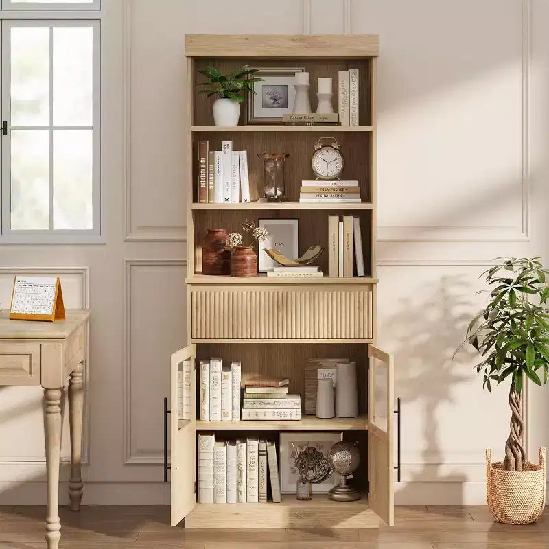 Élément haut de cuisine de 178 cm avec portes vitrées et tiroir - Rangement polyvalent pour le salon, le bureau, la salle à manger et l'entrée