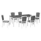 Ensemble de salle à manger rustique extensible pour 6 personnes, table à manger rectangulaire 7 pièces avec 6 chaises rembourrées, ensemble de table de cuisine avec 2 tiroirs