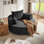 Fauteuil baril accent en chenille, Fauteuil de salon, Fauteuil rond avec base pivotante à 360 degrés et 3 coussins amovibles