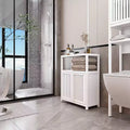 MAYEERTY Grand meuble de rangement en bambou blanc pour salle de bain et salon avec étagères 1 pièce