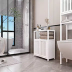 MAYEERTY Grand meuble de rangement en bambou blanc pour salle de bain et salon avec étagères 1 pièce