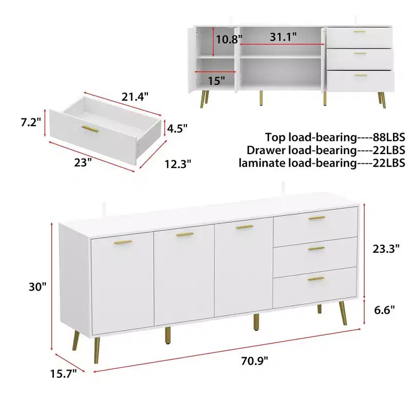 Commode moderne blanche Famapy avec tiroirs - Meuble polyvalent