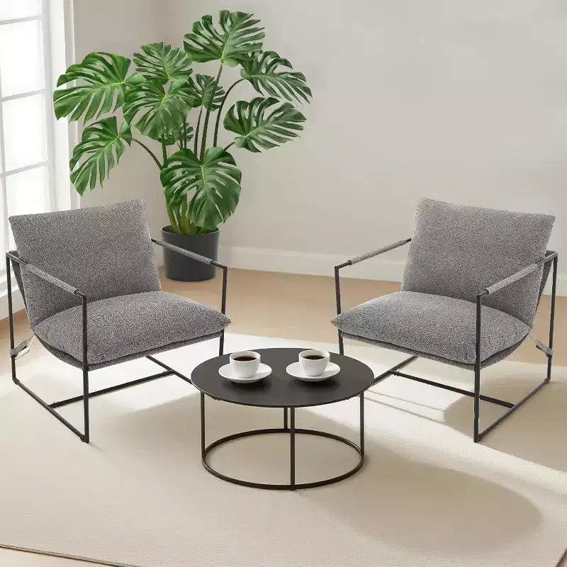 Fauteuil d'appoint suspendu pour salon, fauteuil douillet moderne à cadre métallique, chaises rembourrées avec coussin en mousse déchiquetée, chaise longue