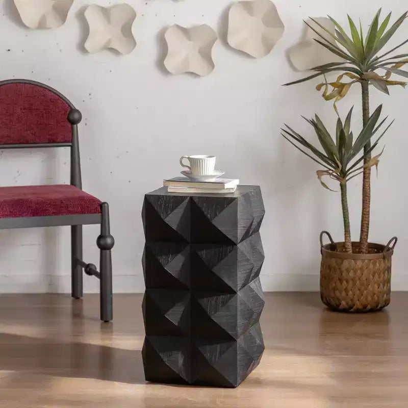 Table d'appoint de 12 W Table de chevet Table basse Table de chevet avec motif en relief tridimensionnel, Naturel/Noir/Marron-ModernLuxe