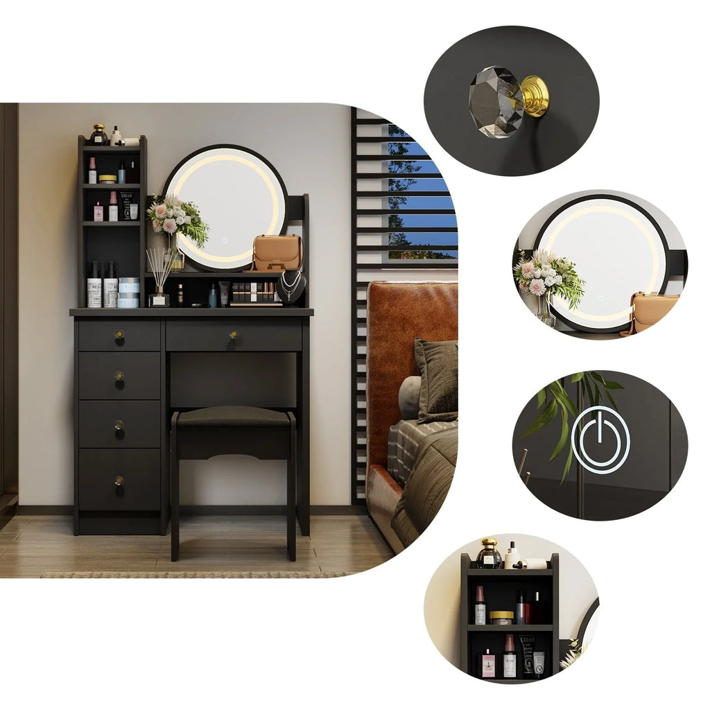 Ensemble de Coiffeuse Maquillage avec Miroir Tactile et Tabouret