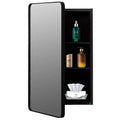 Armoire à pharmacie Basicwise en aluminium pour salle de bain, miroir biseauté, cadre rond, 2 étagères réglables, montage en saillie ou encastré, finition noire