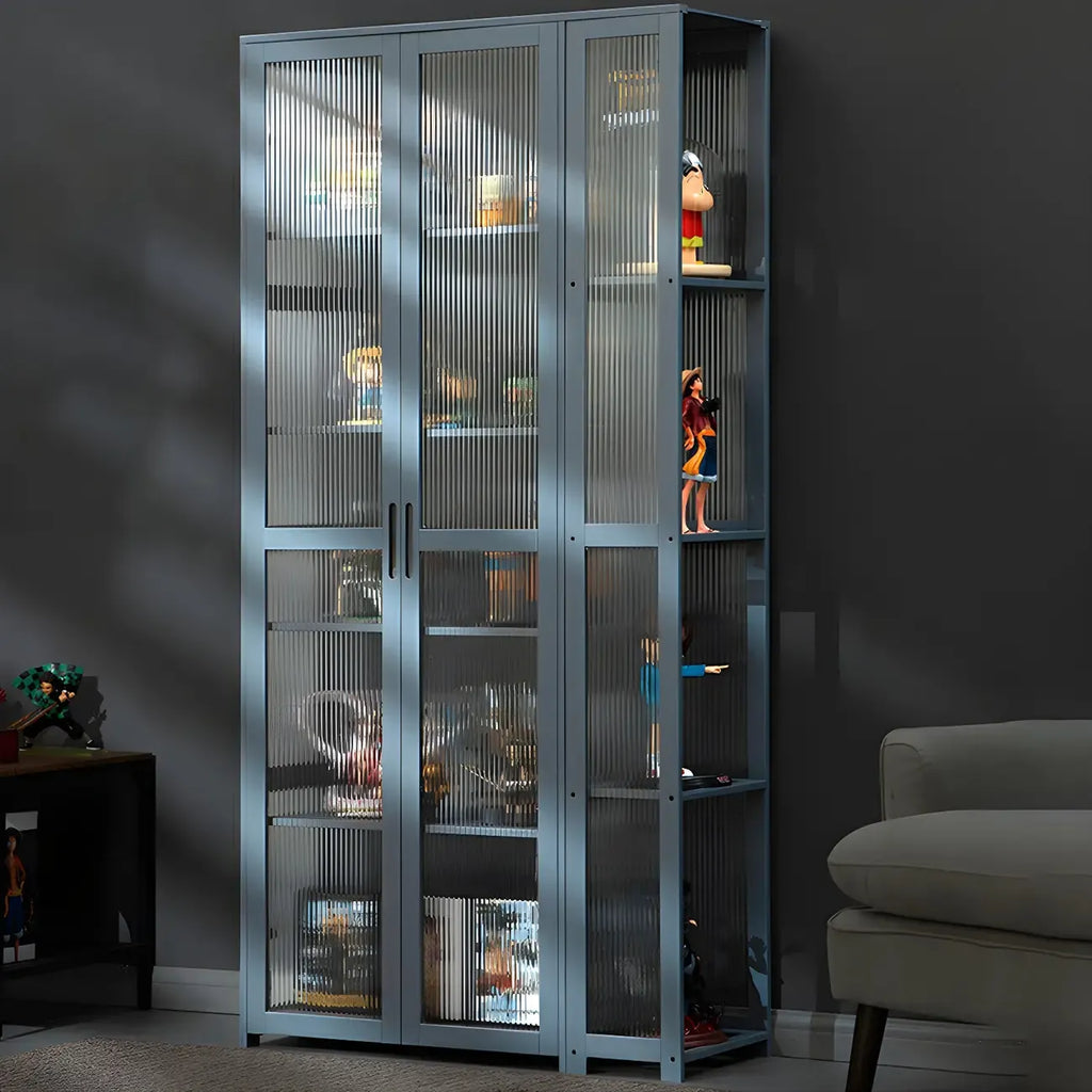 Vitrine de présentation ouverte en bambou et verre, 7 étagères, couleur beige