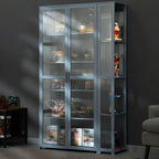 Vitrine de présentation ouverte en bambou et verre, 7 étagères, couleur beige