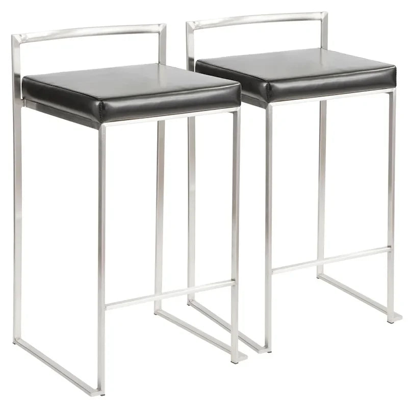 Tabouret de comptoir Silver Orchid Forrest en acier inoxydable empilable et entièrement soudé (lot de 2)