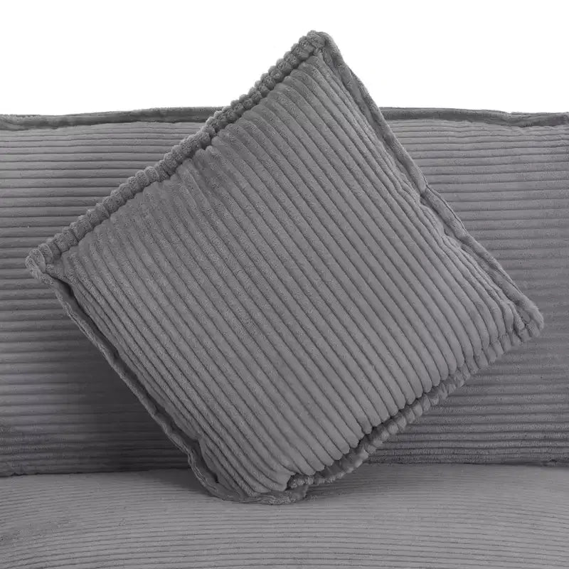 MAYEERTY 141.6 Canapé modulaire moderne en velours côtelé avec quatre oreillers pour salon gris