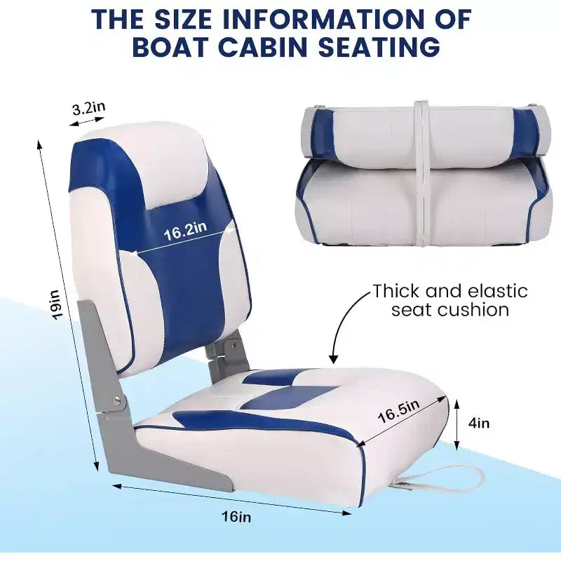 Lot de 2 sièges de bateau pliants à dossier bas – Coussin élastique épais 48x42 cm, sièges de bateau étanches pour Bass Tracker et bateaux de tourisme
